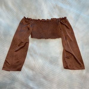 Fashion Nova bronze/brown off the shoulder crop top